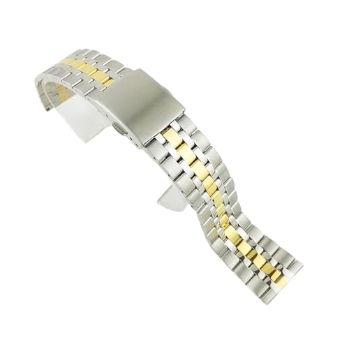 HMFang 10-22mm ステンレススチール製腕時計バンド ストラップ 折りたたみ式留め金 メンズ レディース 腕時計交換用ブレスレット(Silver gold,12mm)
