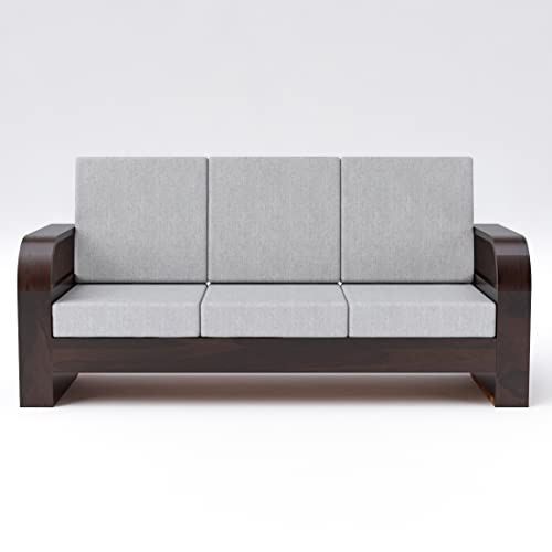 Image of Douceur Furnitures Solid Sheesham Wood 5 Seater Sofa | Five Seater Sofa Set with Coffee Table for Living Room, Cafe, Office | (Walnut Cushion Grey)