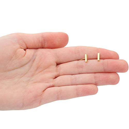 Minimalist 14k Gold Polished Stud Bar Line Stick Earrings, (8.5mm X 2mm)2