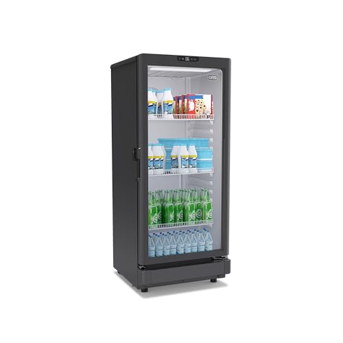 GRS Commercial Display Refrigerator with Glass Door - Beverage Cooler, Wine Fridge & Drink Fridge with Adjustable Shelves - Freestanding Beverage Refrigerator for Stores and Bars - 6.0 Cu. Ft, Black