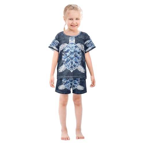 senya Short Sleeve Pajamas Sets Summer Cotton Sleepwear Blue White Sea Turtle3
