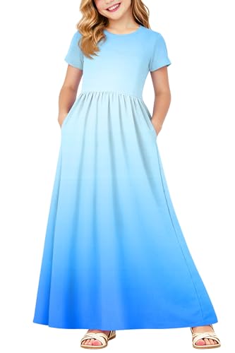 Image of Deerose Girls Maxi Dress Short Sleeve Casual Long Dresses with Pockets 5-14 Years