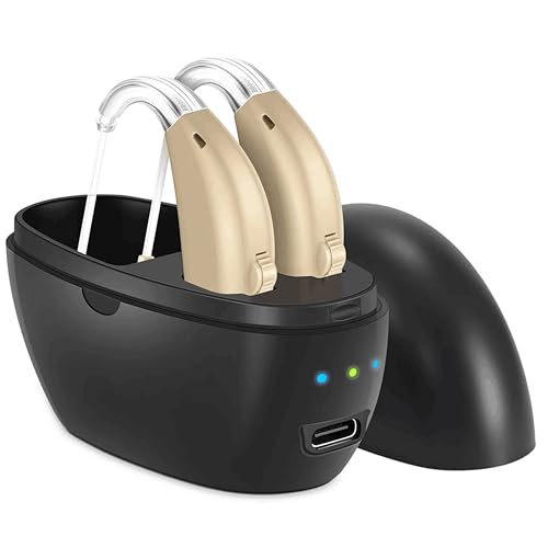 Image of Aika AG-7311 Rechargeable Hearing Aid Amplifier Machine For Old Age with Auto Noise Reduction Features, Full-on Acoustic Gain38db (1 Piece, Beige, Both Ear), One Free Dry Kit