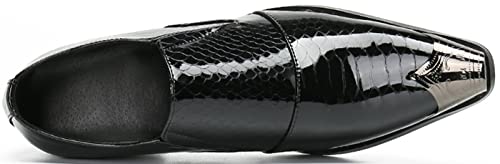 Santimon Mens Slip On Loafers Patent Leather Dress Shoes – Cuban Heel Metal-Cap Toe Loafers in Snake-Embossed or Studded, Gothic Western Formal Footwear4