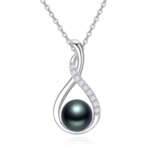 Dreamboat Black Pearl Pendant Necklace for Women 925 Sterling Silver Single Pearls Jewelry Mother's Day Anniversary Birthday Gifts for Wife Mom