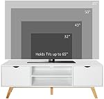 HOMCOM Bois moderne TV Reste avec 2 Cabinet de rangement Stand pour TV jusqu'à 65" pour le bureau de la chambre à coucher salon, Centre de divertissement de stockage, blanc