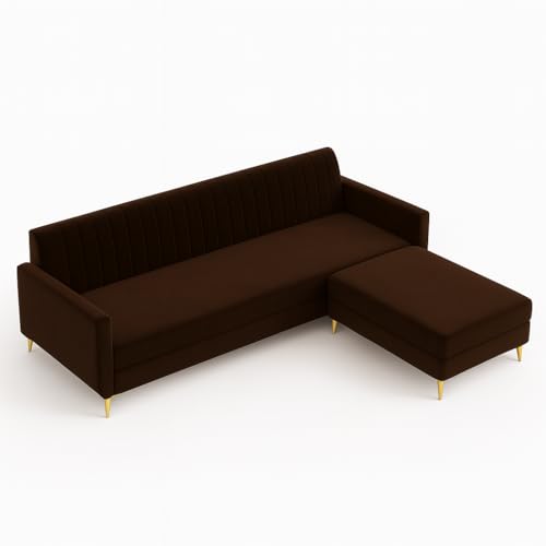 Image of SOCOZI Morello 4 Seater L Shape Sofa Set with Movable Ottoman | Flexible Left or Right Layout | Soft Velvet Suede Fabric | Modern Design | Plush Comfort Cushions for Living Room (Dark Brown)