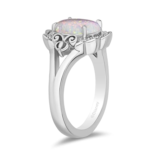 Jewelili Enchanted Disney Fine Jewelry Sterling Silver with 1/20 CTTW Diamonds and Created Opal Cinderella Ring3