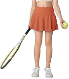 LETAOTAO Girls' Tennis Skirt Golf Skort Kids Athletic With Zip Pockets and Shorts UPF50+ (Orange, S)