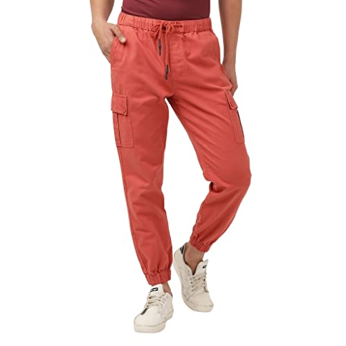 Image of Hardsoda Men Slim Fit Solid Mid Rise Elasticated Cargos