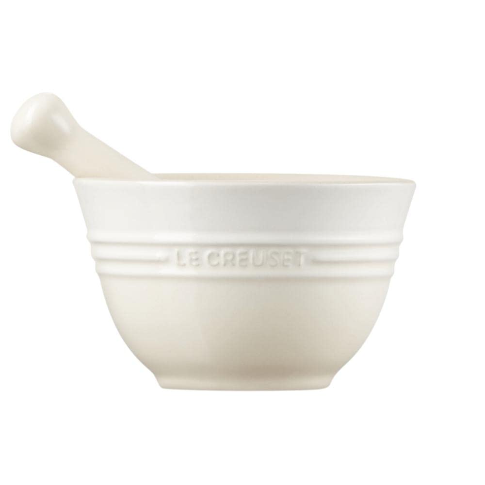 Le Creuset Mortaio con pestello in gres vetrificato, diameter 11.5 cm, Meringue, 81209307160003