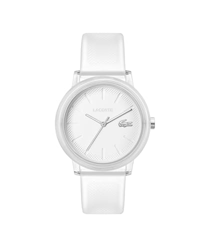 Lacoste 12.12 Mens 3H Quartz Watch, Silicone Transparent Wristband, Water Resistant up to 5 ATM/50 Meters, Sleek and Minimalist Design, 42mm, Transparent White, minimalist (B0CWVL57VR) Amazon Price History, Amazon Price Tracker