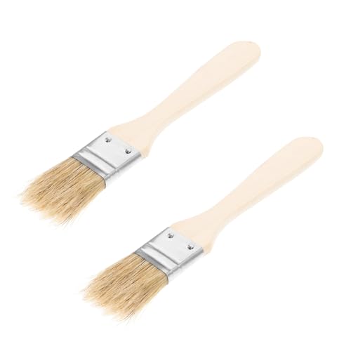 Mikikit 2Pcs Barbecue Basting Brush Set with Wooden Handle Pig Hair Baking Brush for Grilling Marinades and Sauces for Kitchen Outdoor Cooking and Camping