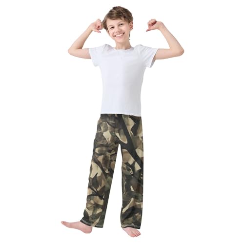 ZZXXB Leaves Camouflage Boys Long Pants Soft Trousers Elastic Waist Kids Lounge Bottoms with Pockets S-XL2