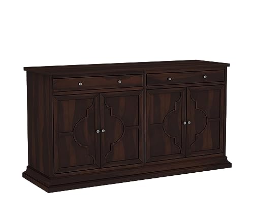Image of Solid Sheesham Wood Sideboard Cabinet with 2 Drawer & 4 Shelves - Chest of Drawers Wooden Drawer Storage Cabinet for Bedroom Living Room Storage Furniture Decor (Owen)
