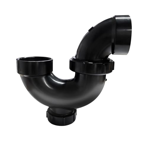 Image of Lesso Inch ABS P-Trap - HUB x HUB x Cleanout with Plug, Black, Leak-Proof Sink Drain Trap for Kitchen /Bathroom Plumbing