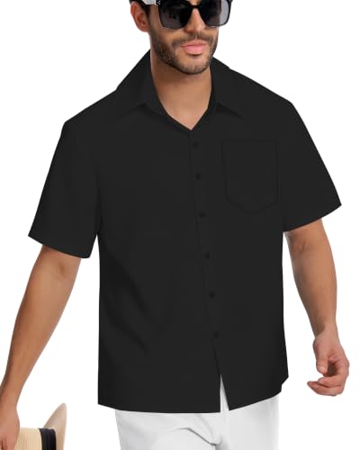 Image of Men Hawaiian Shirt Short Sleeve Summer Beach Button Down Shirts with Pocket