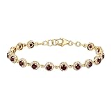 AZURFA Pulsera de tenis con piedra natal de enero para mujer, pulsera de plata de ley 925 con circonita cúbica, accesorio de muñeca redondo (oro amarillo), 9 pulgadas