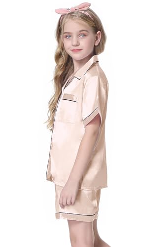 Image of Girls & Womens Satin Pajamas Set, Silk Button-Down Sleepwear 2 Piece Nightwear, 3 Years - Women XXL