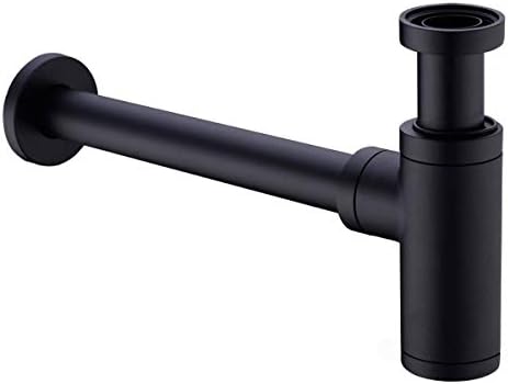 Brass Bottle Trap 1 1/4, Round Decorative P-Trap, Adjustable Waste Traps Plumbing Drain Tube for Bathroom Sink Basin Vessel, Matte Black