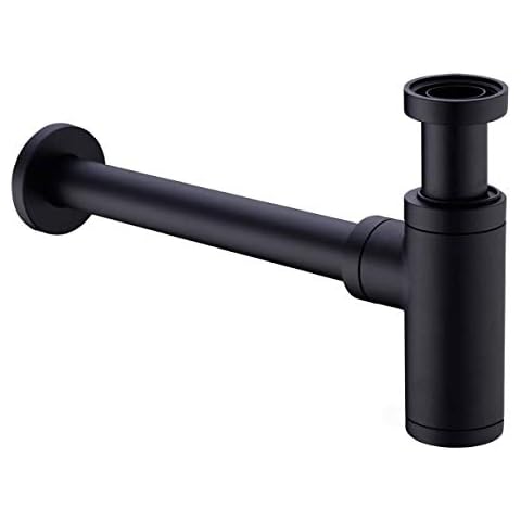 Brass Bottle Trap 1 1/4, Round Decorative P-Trap, Adjustable Waste Traps Plumbing Drain Tube for Bathroom Sink Basin Vessel, Matte Black Cover