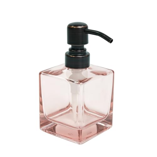 Image of Square Soap Dispenser Glass Blush Pink, Oil Rubbed Bronze,8.4oz