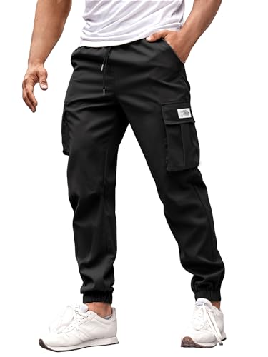 PLEPAN Mens Casual Cargo Joggers Stretch Elastic Waist Drawstring Tapered Sweatpants with Pockets