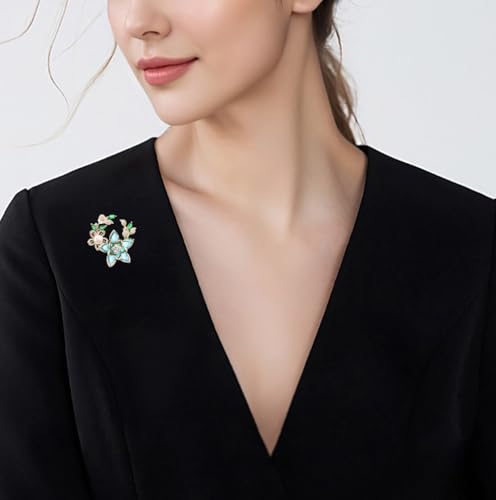 Image of Flower Brooch Pins for Women Rhinestone Red Pin Blazer Dress Denim Jacket Lapel Pin Wedding Holiday Gift Accessories
