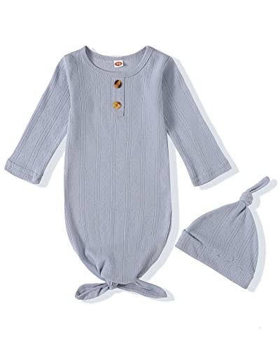 Image of NZRVAWS Knotted Gown Baby Newborn Cotton Nightgown Long Sleeve Stripe Baby Sleeper Hospital Gown Baby Boy Coming Home Outfits