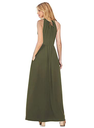 Image of HUSKARY Womens Summer Sleeveless V Neck Spaghetti Strap Pockets Beach Boho Vacation Casual Spring Maxi Dress