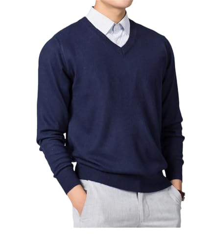 Dcvmvmn Men's Sweaters V-Neck Pullovers Cashmere Knitting Spring Sweaters Wool Knitwear Jumpers Darkblue