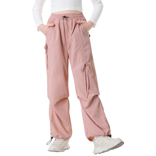 Image of Rolanko Wide Leg Girls Parachute Cargo Pants for Girls Butterfly Y2K Kids Cargo Jogger Trousers with Pockets Loose Fit