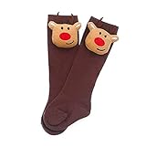 [kaoayi] クリスマス 靴下 子供用 ソックス キッズ 男の子 女の子 ベビー Avarrerog サンタクロース トナカイ 男の子 女の子 キッズ 冬 床 滑り止め 靴下 通気性 柔らかい 動物柄 内祝い クリスマス 通学 通園(ブラウン,M)