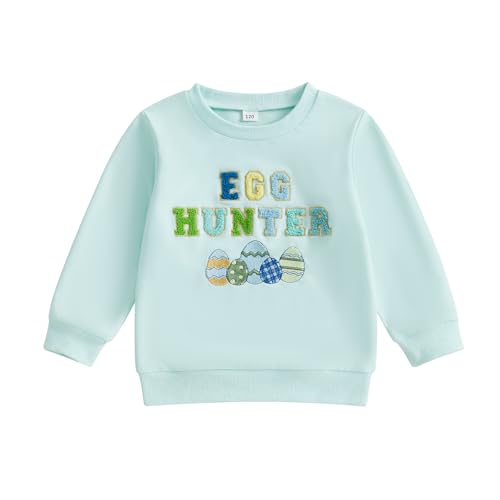 Finegoodwei Easter Baby Girl Boy Sweatshirts Letter Eggs Embroidery Long Sleeve Pullovers Toddler Spring Tops Clothes (Green, 4-5 Years)
