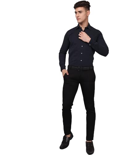 Image of TryBuy Premium Pure Cotton Dot Printed Casual /Formal Navy Blue Shirt for Men