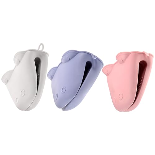 LOLIPPYY 3個 加厚耐高温シリコーン手袋 カー河馬形状 オーブン 電子レンジ対応 防?保護グローブ 調理 グリル用 滑り止め付き キッチン用料