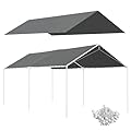 Outsunny 10' x 20' Carport Replacement Top Canopy Cover, UV Resistant and Water Resistant Car Port Portable Garage Tent Cover with Ball Bungee Cords, Dark Gray, Only Cover
