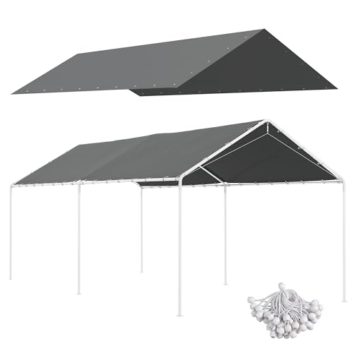Outsunny Toile de Remplacement pour carport 3 x 6 m, bâche pour abri de Voiture avec 48 élastiques à Boules (Housse Uniquement, Cadre Non Inclus) Gris foncé