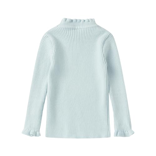 Image of LittleSpring Girls Basic Shirt Slim Fit Ruffle Long Sleeve Mock Neck Ribbed Knit Pullover Top