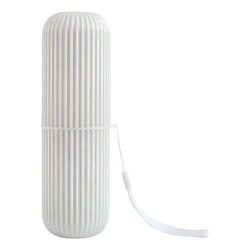Porta Escova e Pasta de Dentes Estojo Multiuso em Plástico Moderno e Compacto Com Alça Prática Design Cilíndrico Premium na Cor Branca Ideal para Trabalho Escola e Viagens