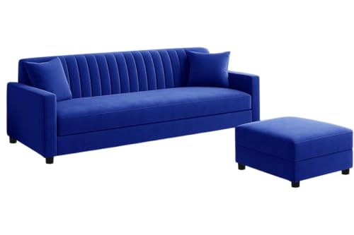 Image of Rosebell Sofa Set with Ottoman Combo Three Seater Sofa Set & Matching Footrest for Living Room,Office, & Bedroom - Blue