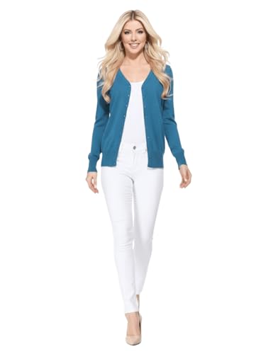 Image of YEMAK Women's Knit Cardigan Sweater - Long Sleeve V-Neck Basic Classic Casual Button Down Knitted Soft Lightweight Top