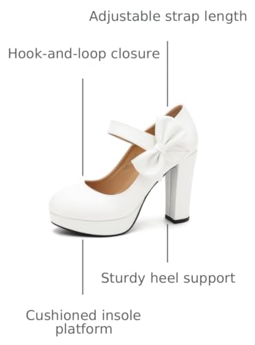 Image of MAIERNISI JESSI Women's Platform Mary Jane Pumps with Bow, 3.94 Inch Block Heel Dress Shoes