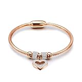 KunBead Jewelry Rose Gold Heart Charm Birthday Bracelet Stainless Steel Love Bangle Cuff Jewellery Bracelets for Women