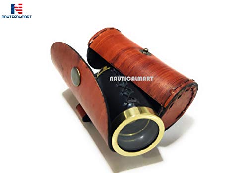 Nauticalmart 6" Handheld Brass Spyglass Telescope With Cylindrical Leather Brown Bag - Pirate Navigation Functional Telescope - Nautical Collectibles #TOP1