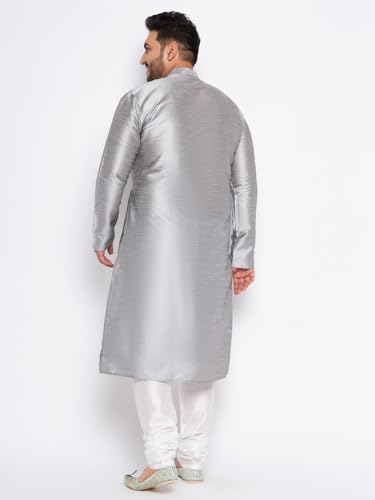 Image of Vastramay Plus Men's White Silk Blend Kurta Pyjama Set VPLUSMKWH001nPBL 44 | Independence Day