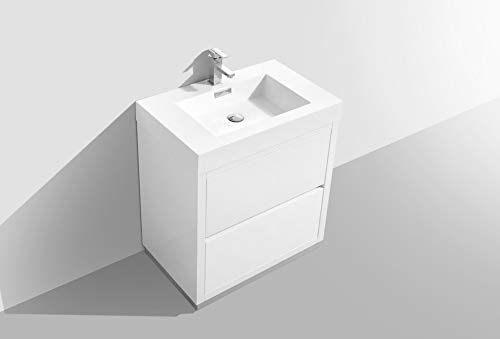 Kubebath Bliss 30" High Gloss White Free Standing Single Sink Modern Bathroom Vanity #TOP3
