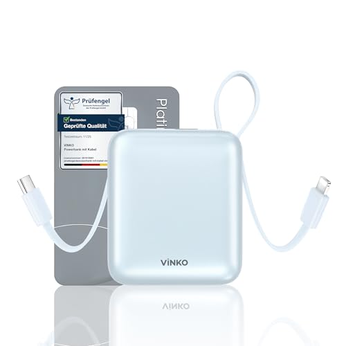 VINKO Mini Powerbank mit Kabel, 10000mAh Schnellladung Powerbank Leichteste und Klein Aber Stark, 22.5W USB-C Powerbank, Mini-Akkupack für iPhone 16 15 14 13 Samsung Galaxy Google Android(Blau) VINKO Mini Powerbank mit Kabel, 10000mAh Schnellladung Powerbank Leichteste und Klein Aber Stark, 22.5W USB-C Powerbank, Mini-Akkupack für iPhone 16 15 14 13 Samsung Galaxy Google Android(Blau)