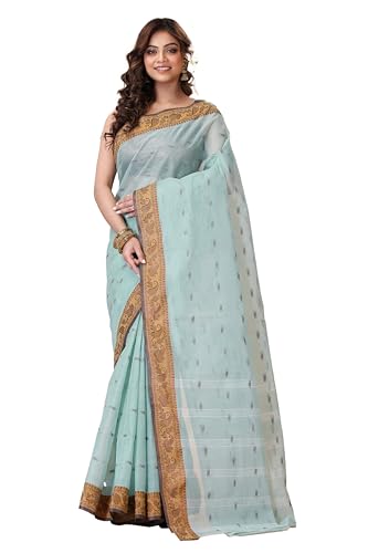Image of Women's Traditional Bengal Tant Pure Cotton Design Border & Butta Tant Saree Without Blouse Piece