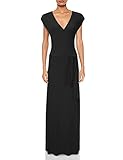 NINEXIS Women's V-Neck Cap Sleeve Waist Wrap Front Maxi Dress Black XL